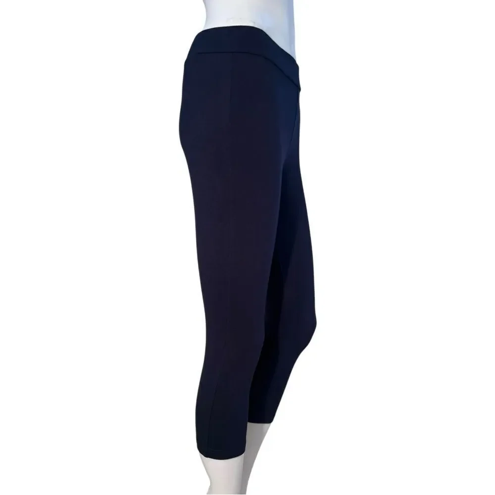 HUE Wide Waistband Blackout Cotton Cropped Leggings NWOT - Navy